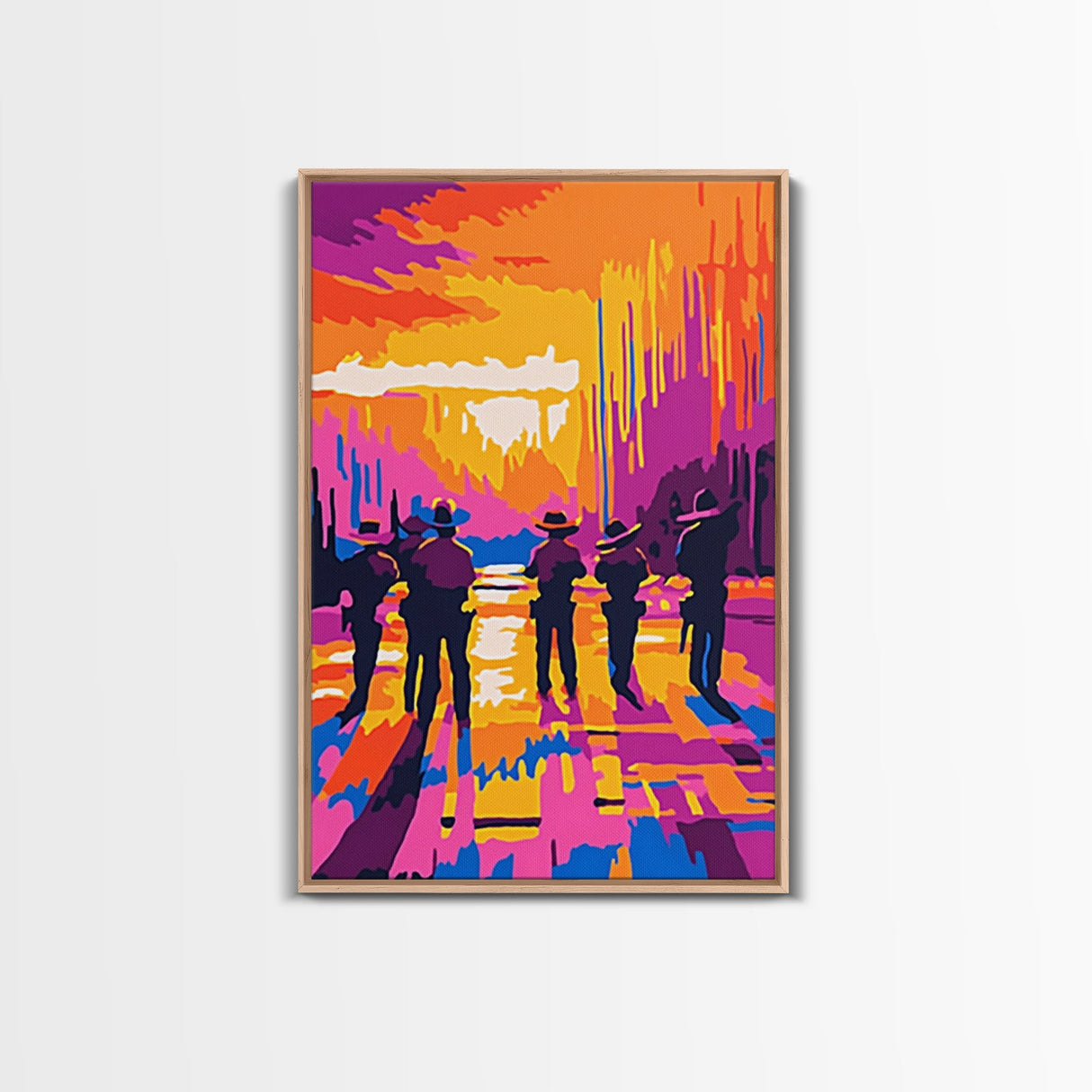 Cowboy Western Art, Chicano Art, Bold Color Painting, Framed Canvas Print, Southwest Aesthetic, Boho Decor, Extra Wide Art, Gift Idea