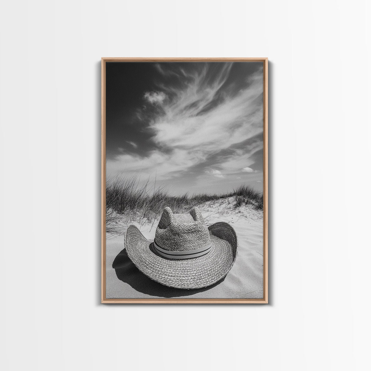 Straw Hat, coastal cowgirl wall art, wabi sabi art, beach photography, western decor, rustic art, framed canvas print, minimalist art