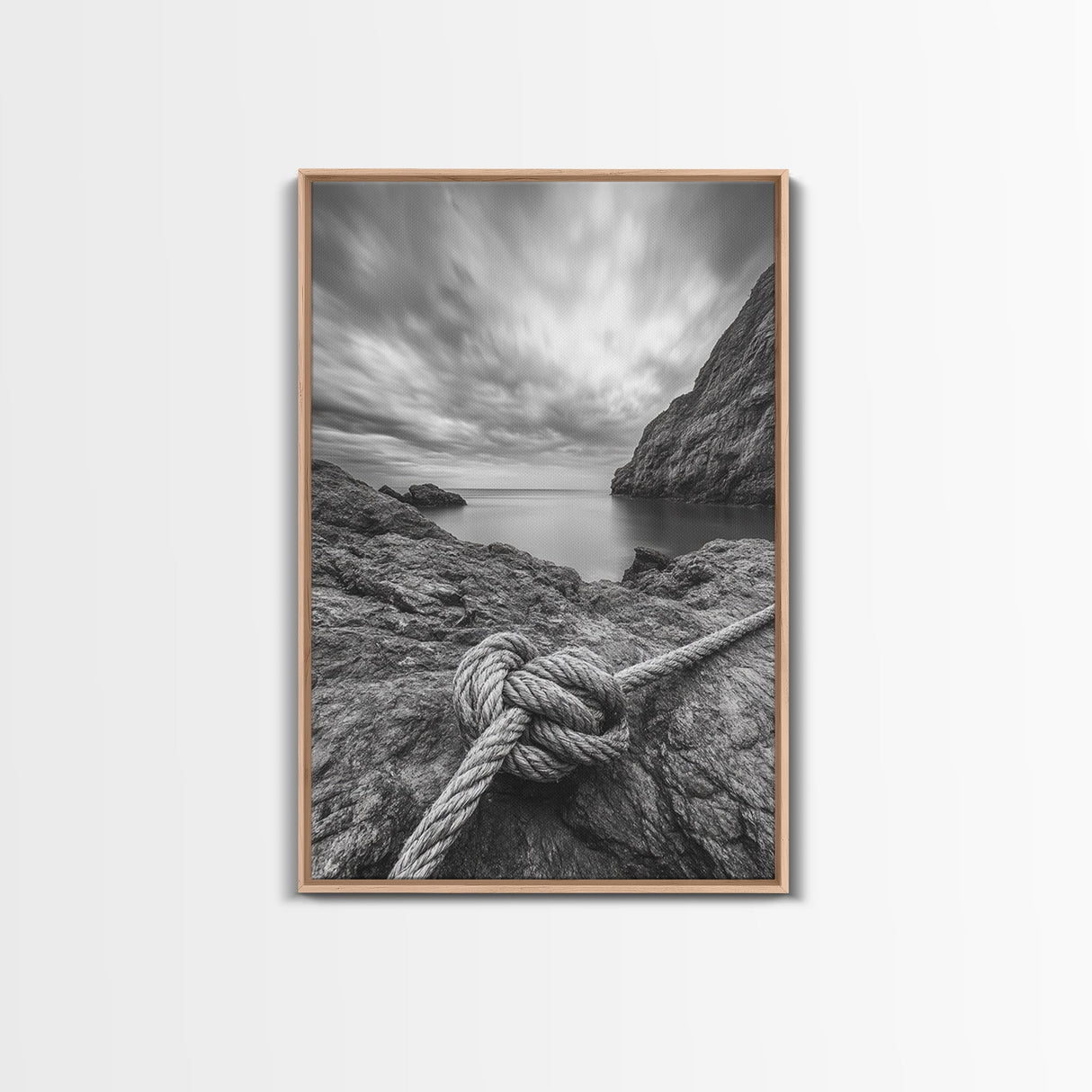 Nautical art, rope knot, coastal decor, moody art, wabi sabi art, rustic photography, living room art, canvas print, panoramic wall art