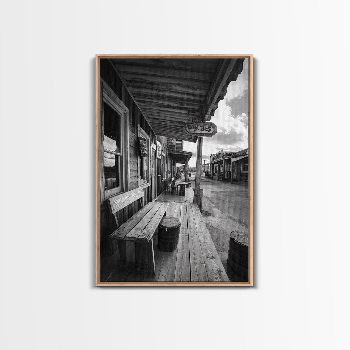 Western town, rustic wall art, farmhouse art, extra wide art, above couch art, cowboy decor, horizontal wall art, framed canvas print