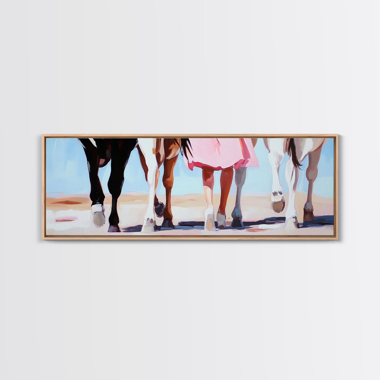Horse Walk, western art, cowboy painting, rustic decor, extra wide art, panoramic art, framed canvas print, long narrow wall art