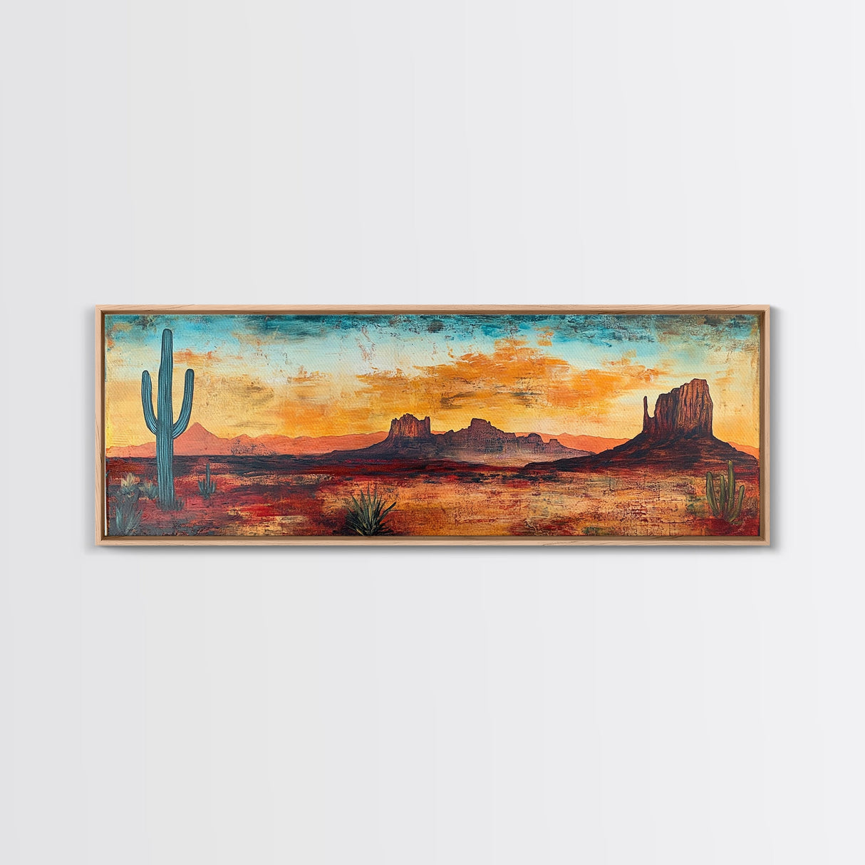 Southwest Wall Art, Framed Canvas Print, Joshua Tree Art, Desert Landscape Painting, Extra Wide Art, Rustic Wall Art, Above Couch Art, Gift Idea
