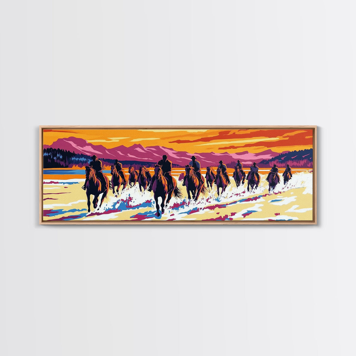 Cowboy Art, Framed Canvas Print, Southwest Wall Art, Vintage Horse Art, Rustic Wall Art, Extra Wide Art, Above Sofa Art, Gift Idea