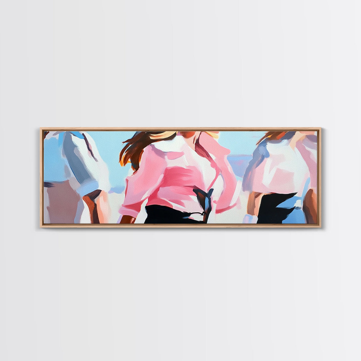 Cowgirl Trio, western art, black cowgirl painting, pink abstract art, extra wide art, light pink wall art, framed canvas print