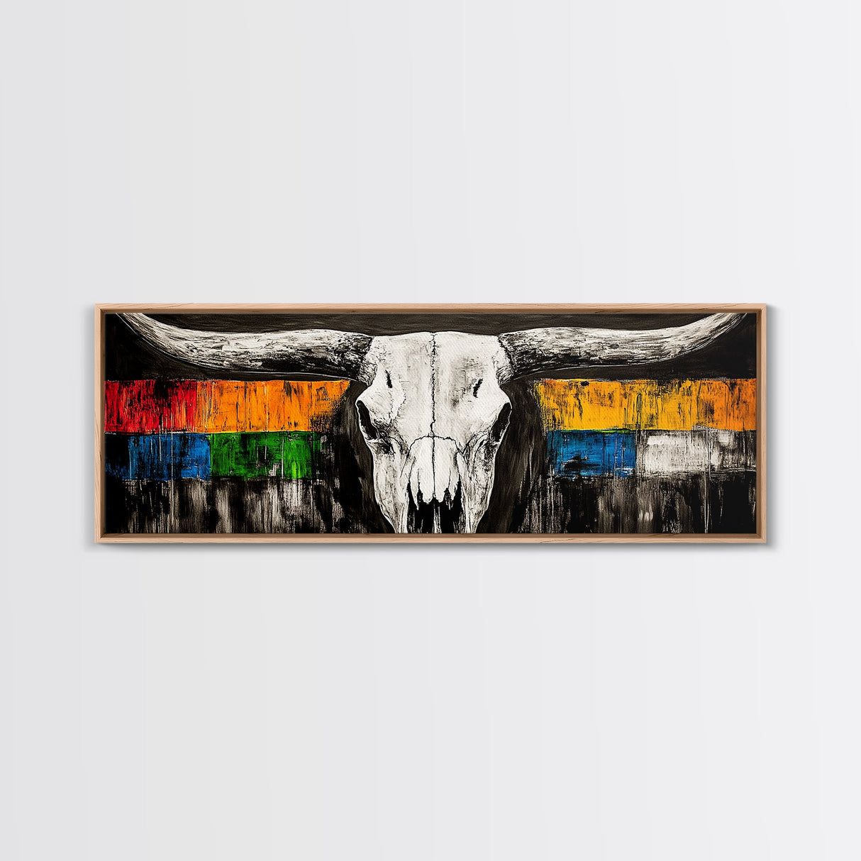 Western Skull, rustic wall art, skull art, farmhouse art, extra wide art, southwest wall art, bull and bear art, canvas print