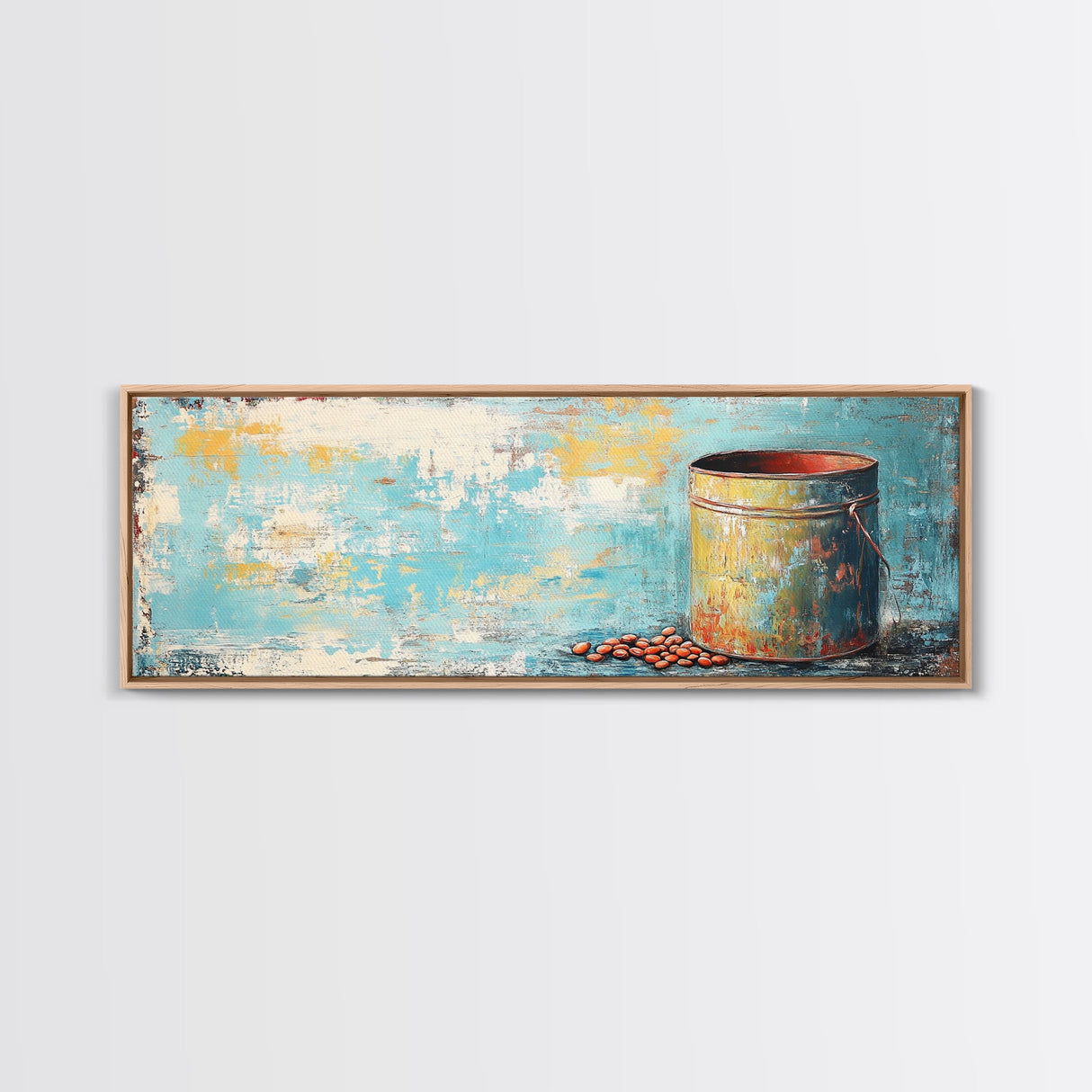 Rustic Tin, wabi sabi art, rustic wall art, teal wall art, farmhouse art, kitchen decor, Framed Canvas Print, above sofa art