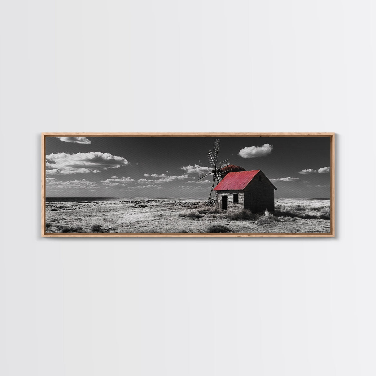 Windmill, Rustic Art, Southwest Wall Art, Farmhouse Art, Extra Wide Art, Wabi Sabi Art, Framed Canvas Print, Minimalist Art