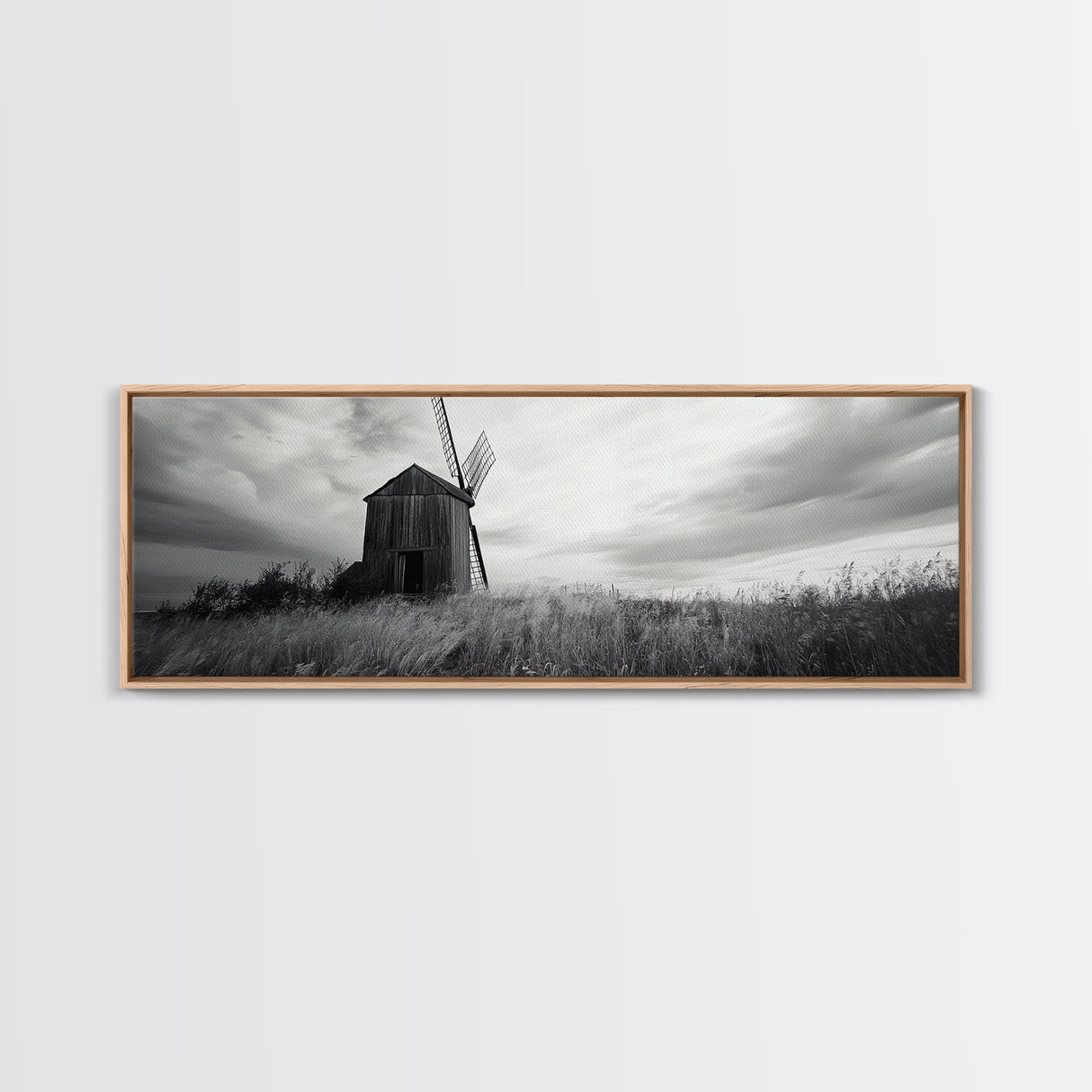 Rustic Windmill, panoramic art, farmhouse art, extra wide wall art, windmill wall art, landscape painting, framed canvas print
