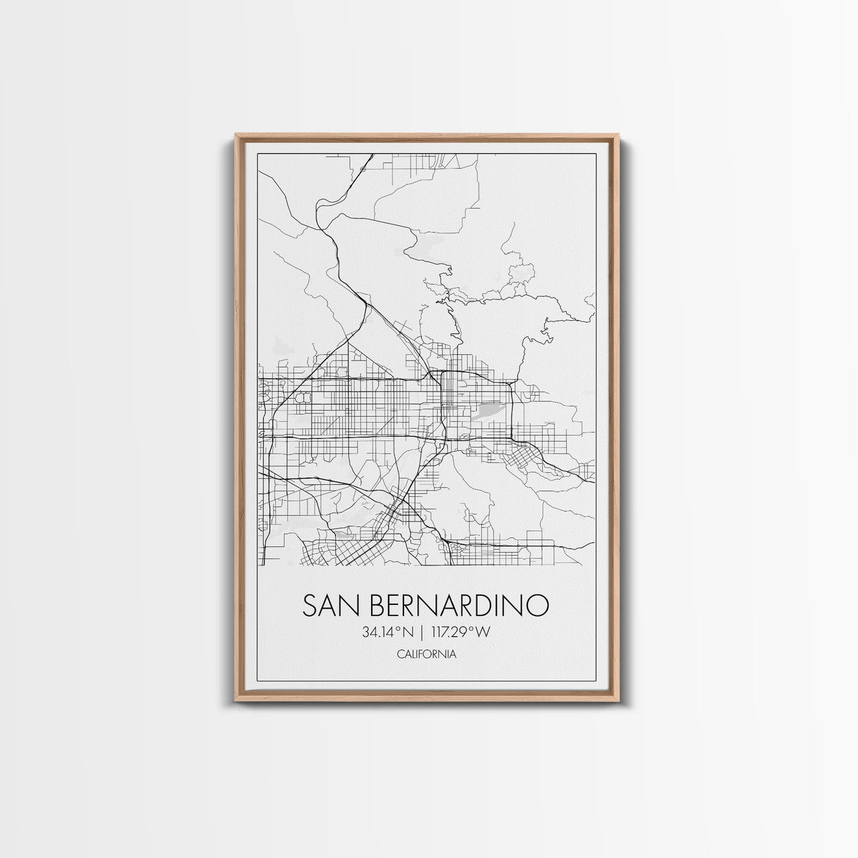 San Bernardino Street Map, California Map, City Map Print, Minimalist Art, Wall Art, Canvas Print, Unique Wall Décor, Friends Gift,