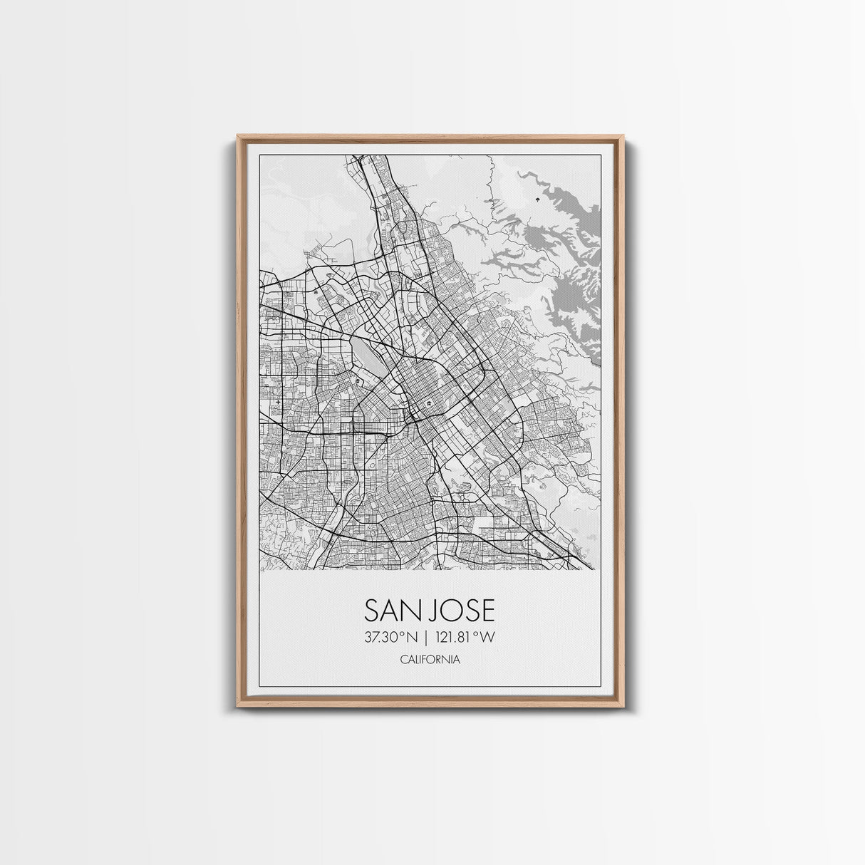 San Jose Street Map, California Map, City Map Print, Minimalist Art, Wall Art, Canvas Print, Girl Graduation Gift, Game Room Wall Art
