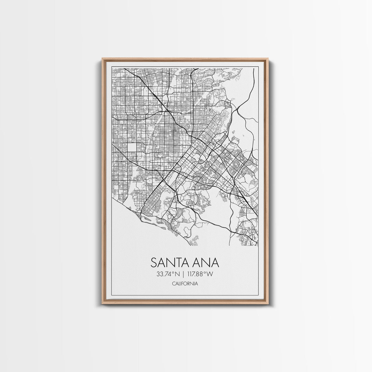 Santa Ana Street Map, California Map, City Map Print, Minimalist Art, Wall Art, Canvas Print, Living Room Décor, Adventure Gifts, Travel Art