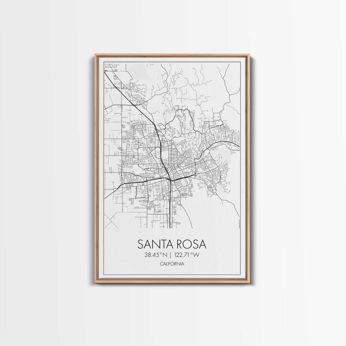 Santa Rosa Street Map, California Map, City Map Print, Minimalist Art, Wall Art, Canvas Print, Bedroom Wall Art, Travel Gift, Travel Art