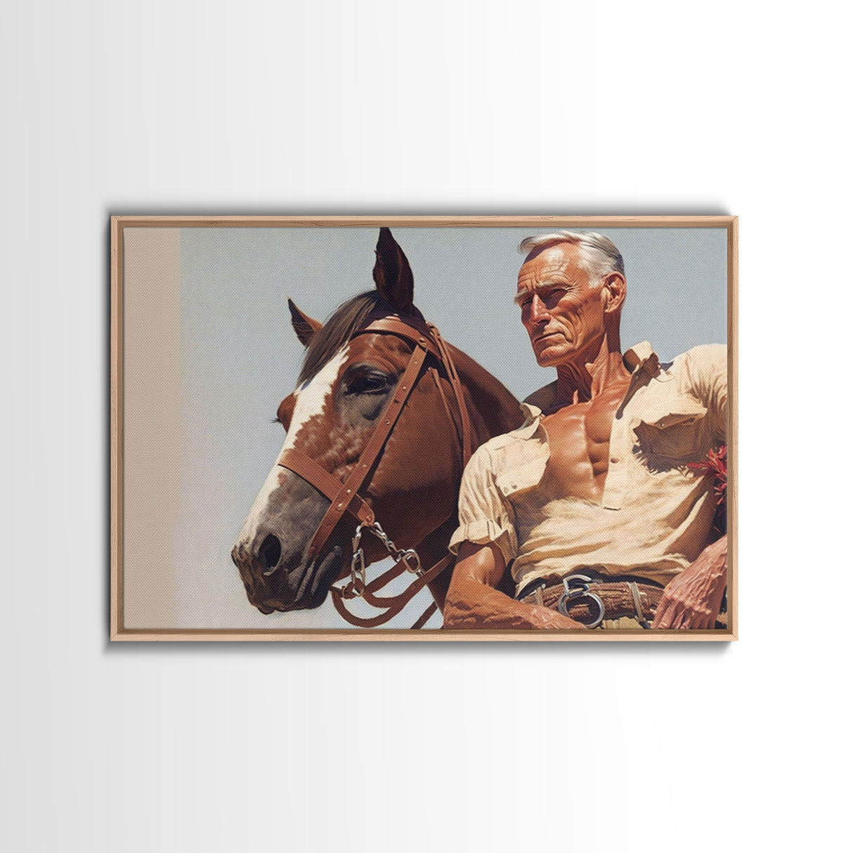 The Old West American Frontier Cowboy Framed Canvas Print, Western Decor, 50s Style Western Art, Farmhouse Decor, Southwestern Art