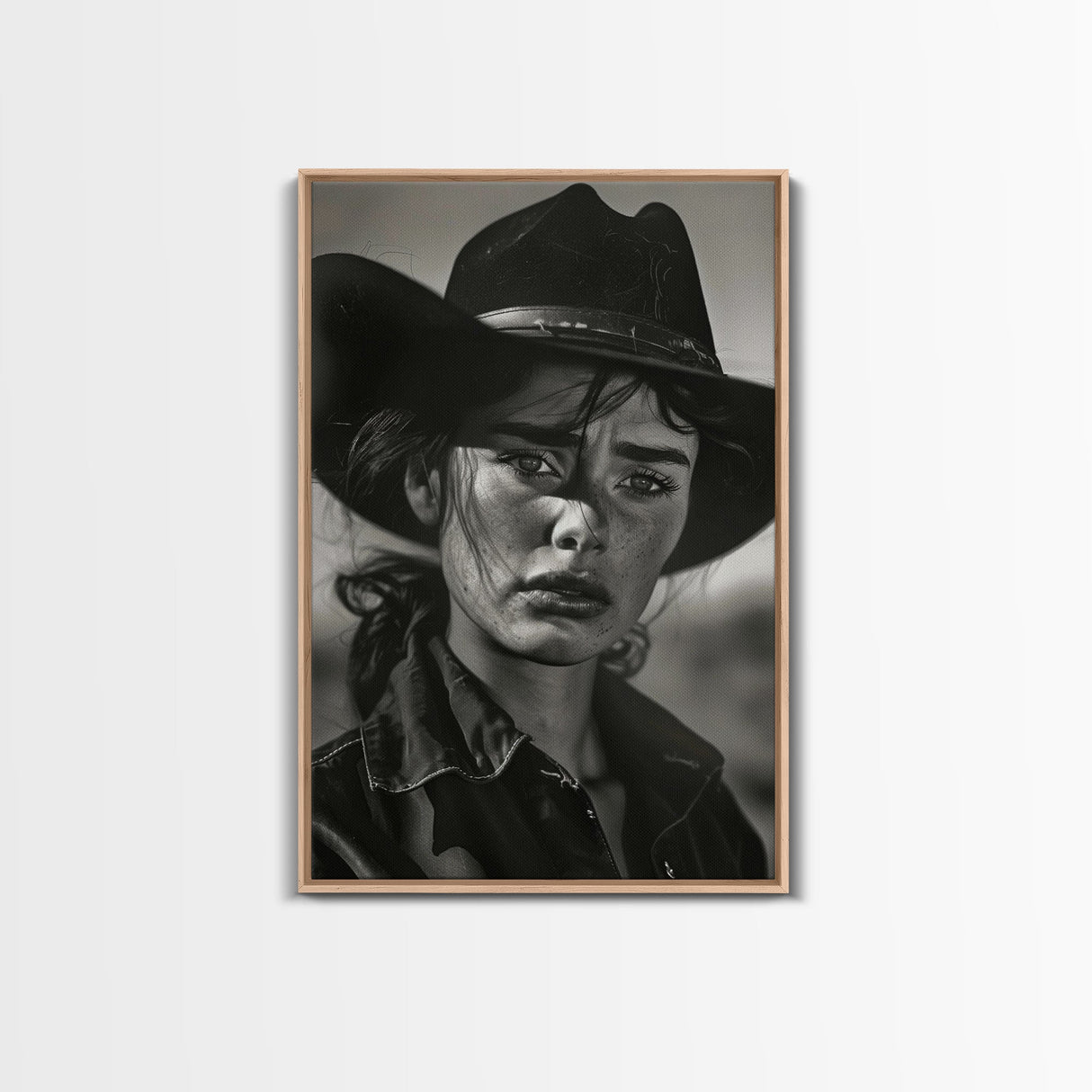 Intense Black and White Portrait of a Female Cowboy for Western Wall Art, Canvas Prints, Rustic Home Decor, Living Room Art, Bedroom Art