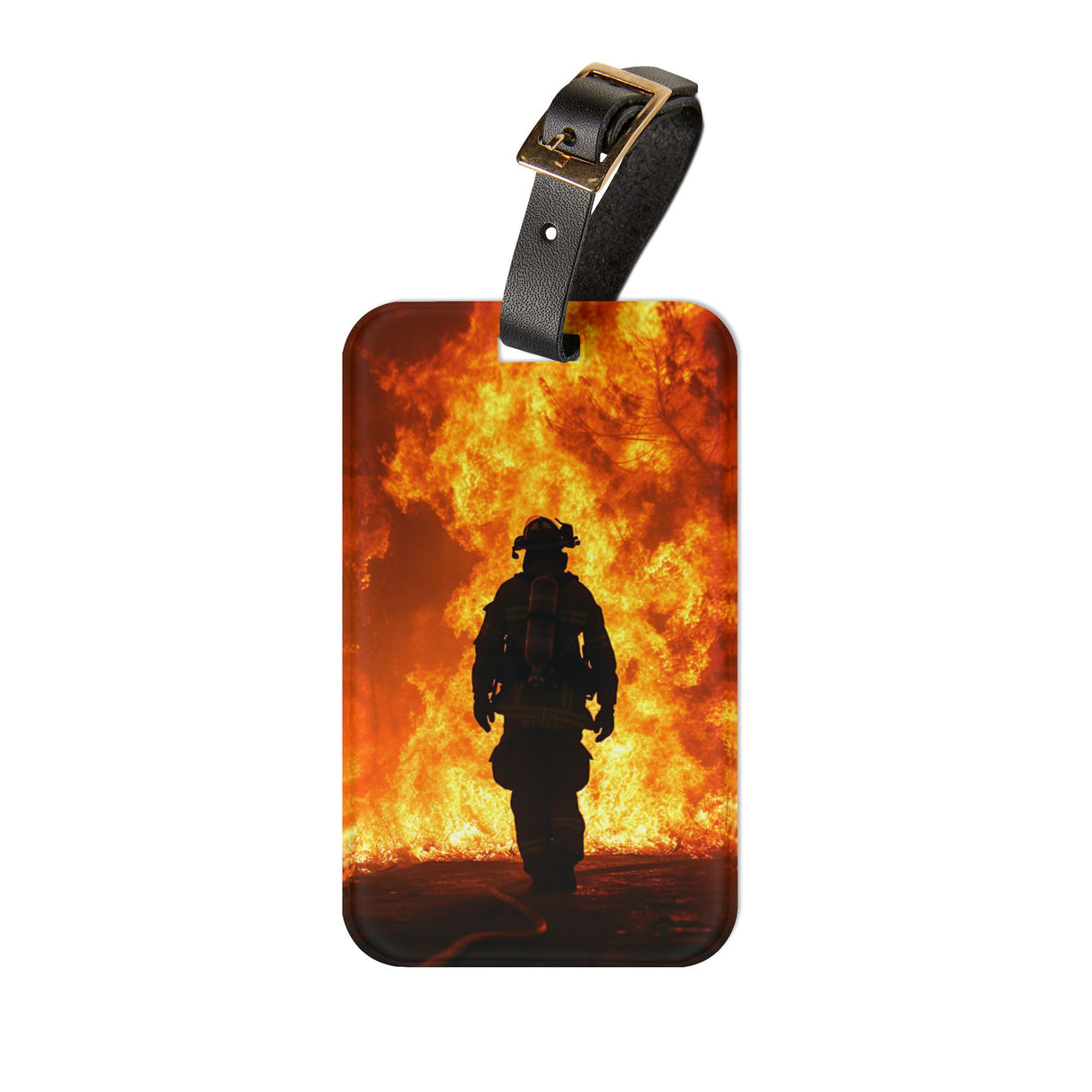 Heroic Firefighter Luggage Tag - Flame Background Travel Accessory