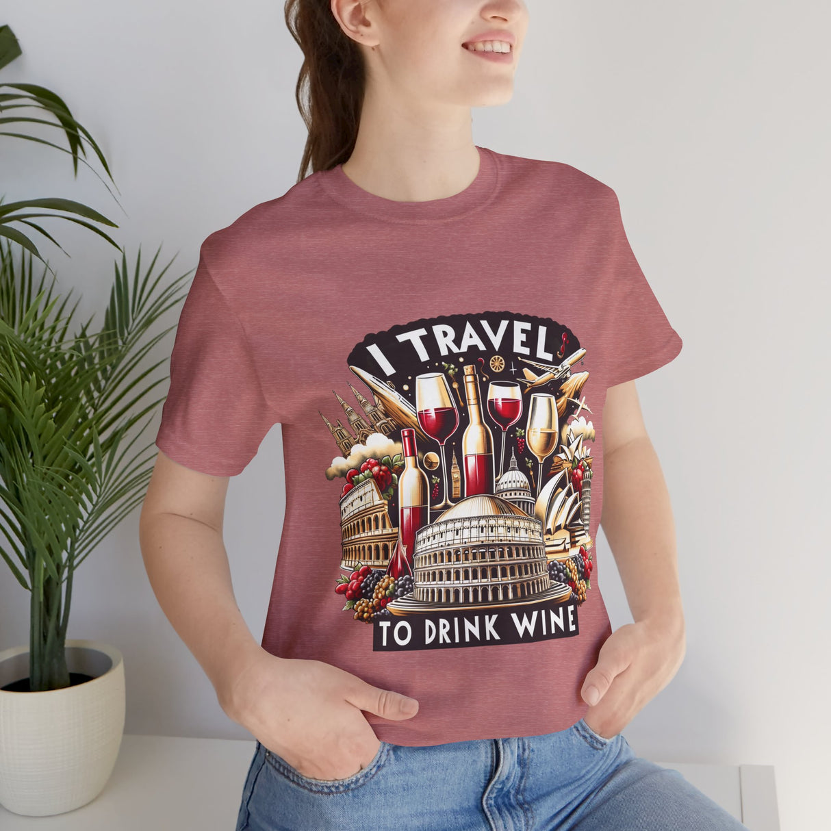 "I Travel to Drink Wine" full color T-shirt