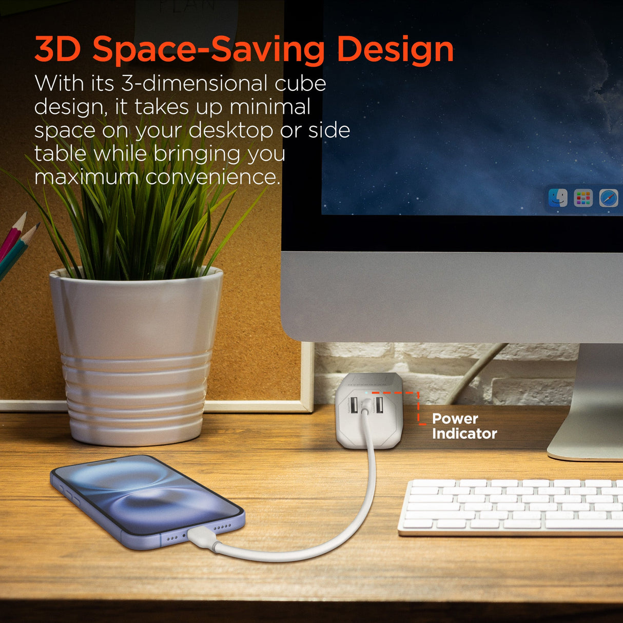 CUBE Multi-Port Power Strip Extension Cord | White by Hypergear