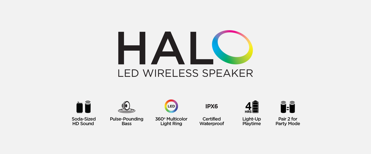 Halo Waterproof LED Wirelss Speaker - 2 sizes, by Hypergear