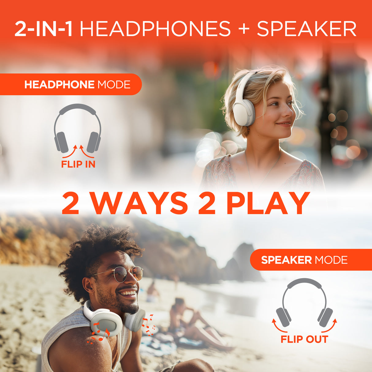 Flip 2-in-1 Wireless Headphones + Speaker by Hypergear