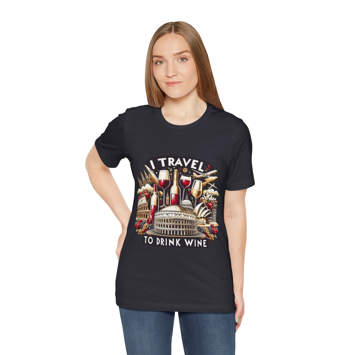 "I Travel to Drink Wine" full color T-shirt