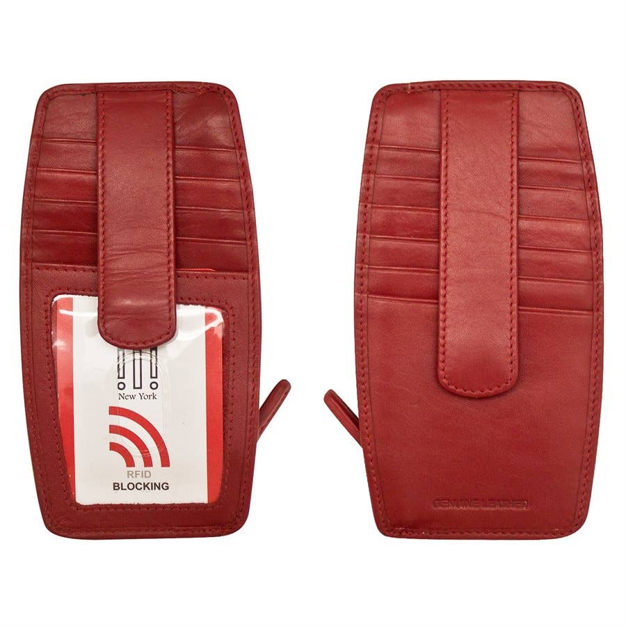 Double Sided Leather Card Holder W/Zip Pocket (7804) by ili New York