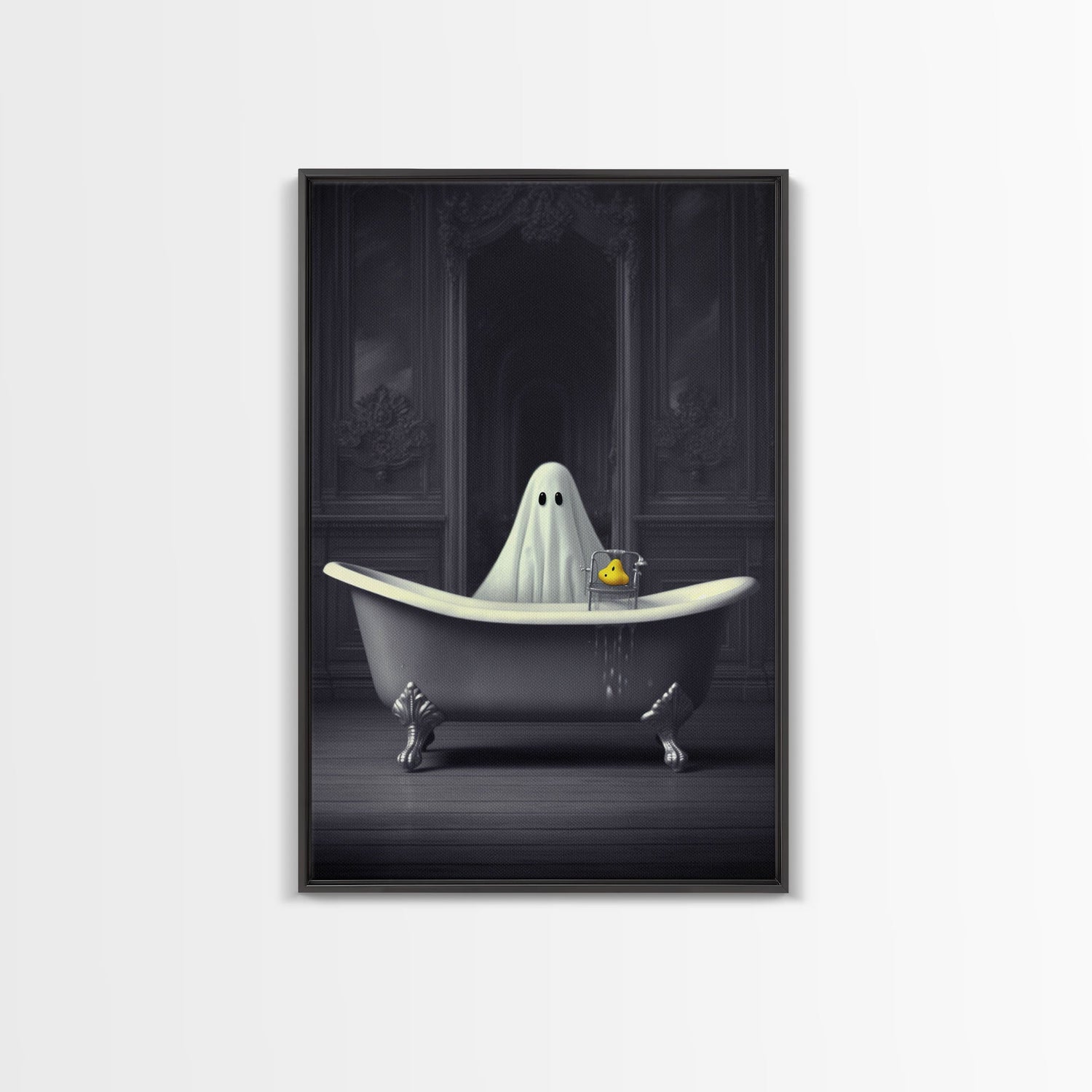 Ghost Bathroom Canvas, Dark Romantic Ghost Standing in Bathroom Creepy,  Ghost in the Bath tub Wall Art Halloween Canvas, Funny Halloween