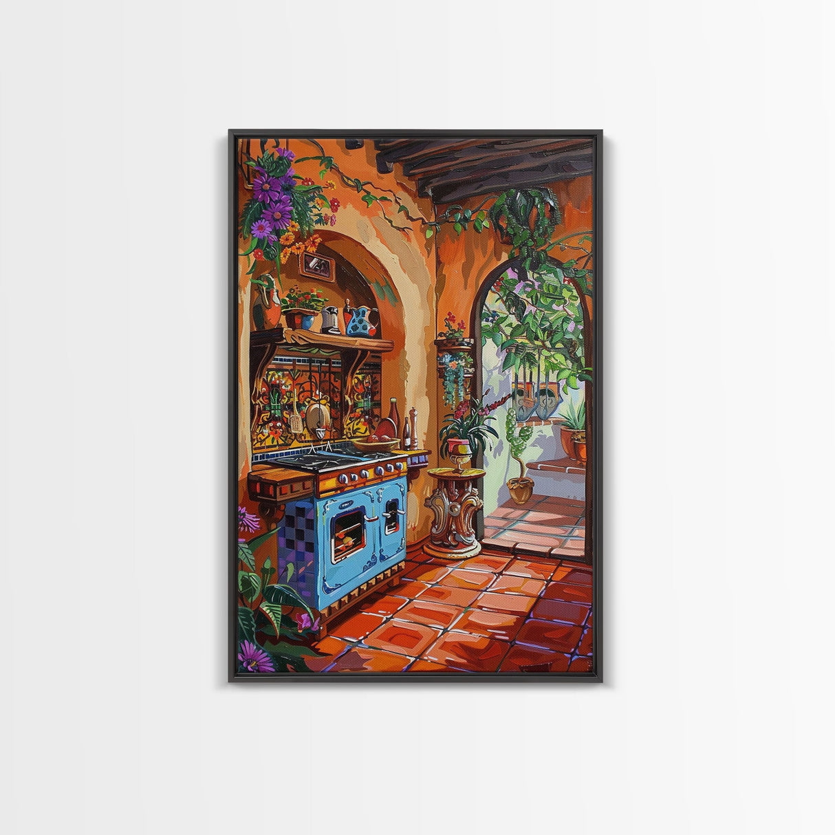 Rustic Spanish Style Kitchen Framed Canvas Print Colorful Tile Art Best Gift Idea Above Sofa Bright Home Decor Seasonal Wall Art