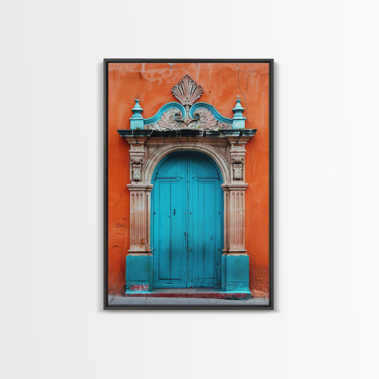 Change1 Mexican Wall Art, Colorful Mexican Door Architecture Painting Framed Canvas Print, Traditional Hacienda Architecture, Ready To Hang