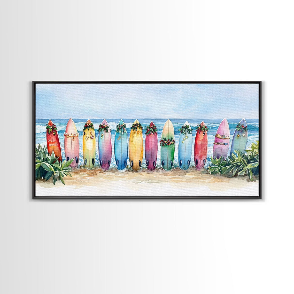 Tropical Christmas decor, beach Christmas decor, Christmas beach art, canvas print, Christmas wall art, beach Christmas