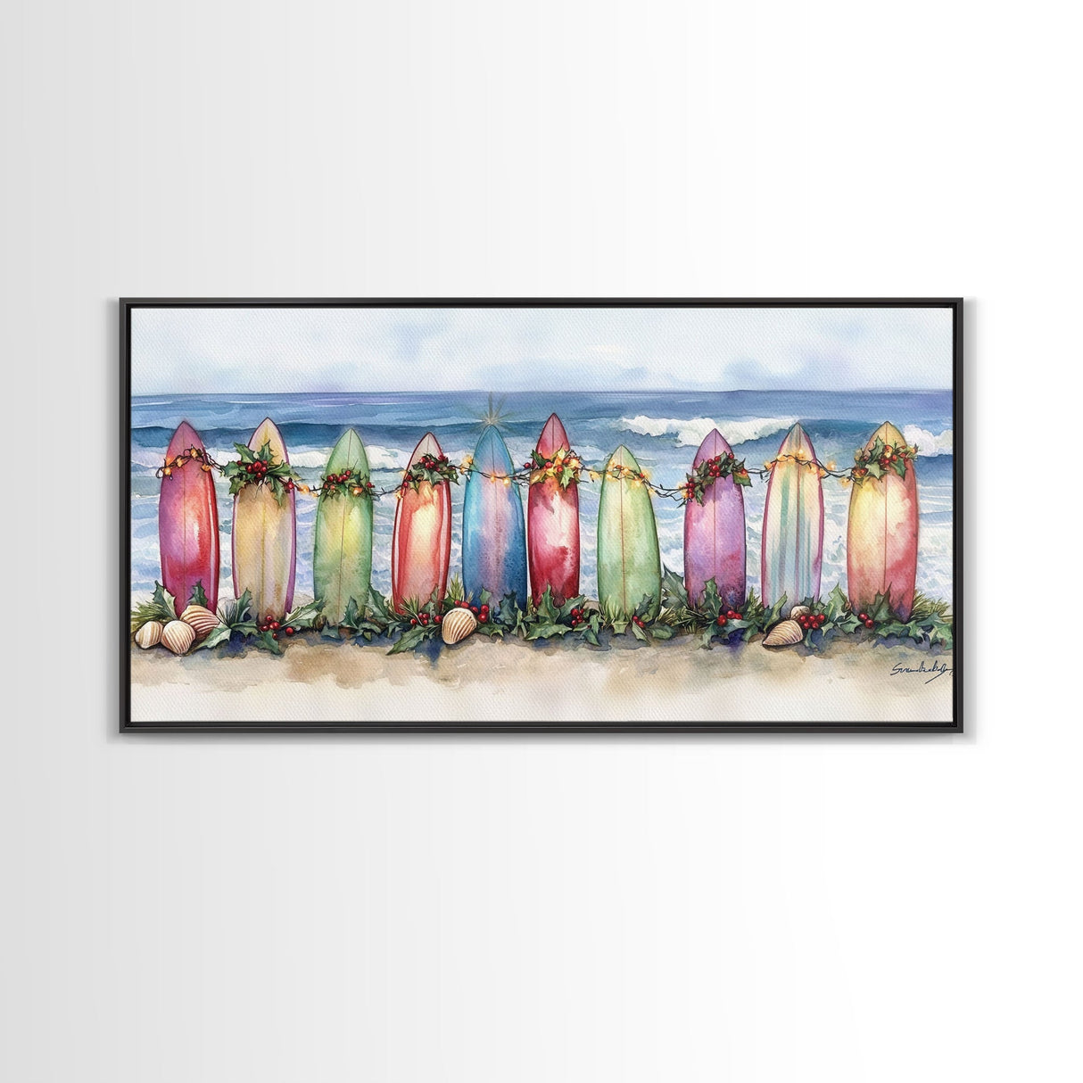 Christmas beach art, tropical Christmas decor, Christmas wall art, canvas print, beach Christmas decor, holiday wall art