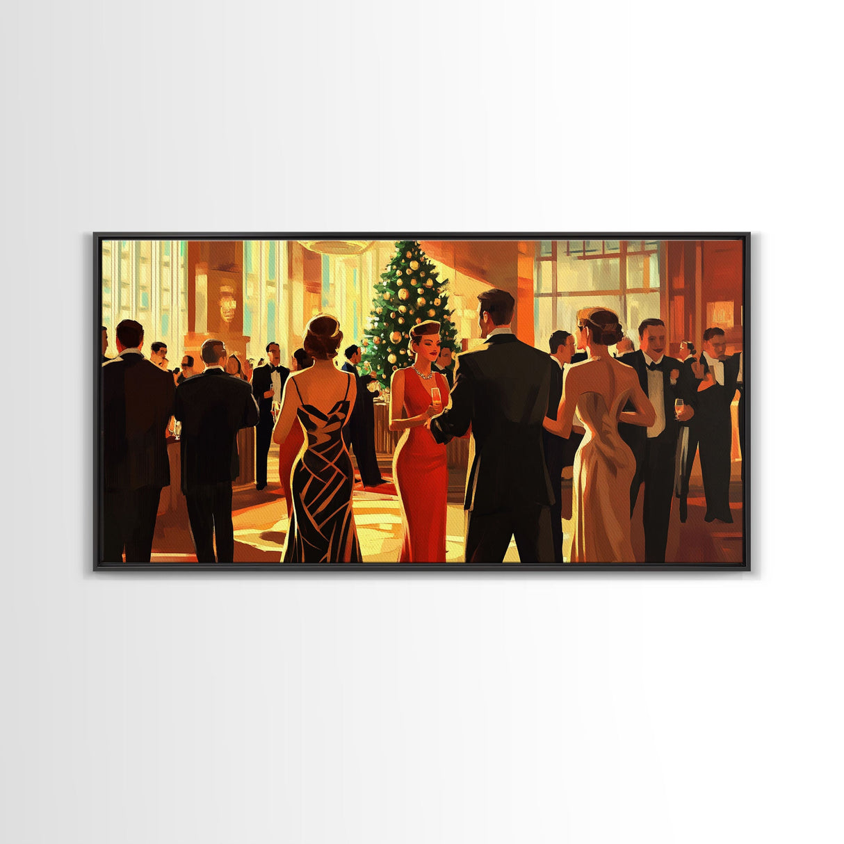 Vintage Christmas Shopping Framed Canvas Print, Retro Holiday Decor, Christmas Tree Scene Art, Vintage Christmas Home Decor, Best Gift Idea