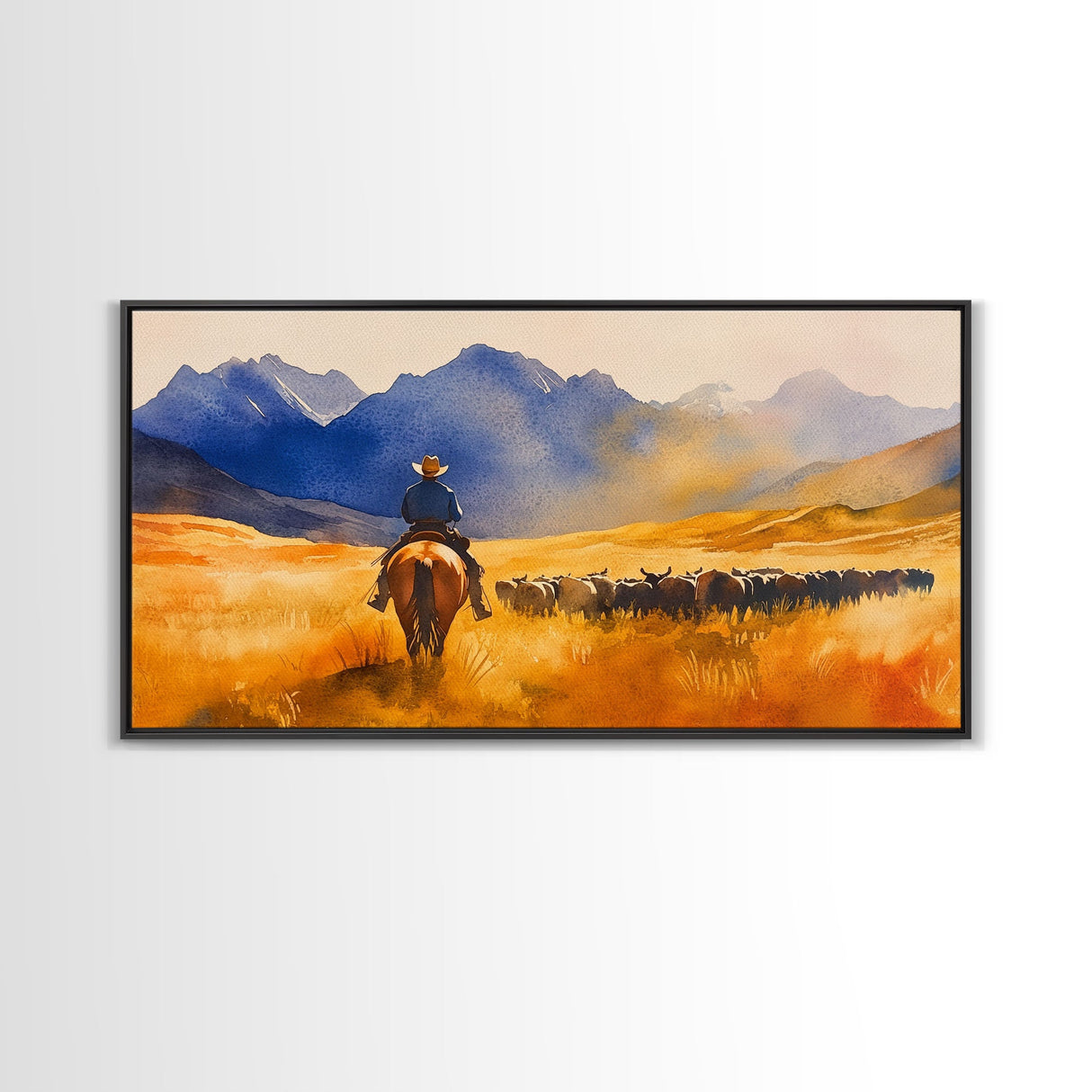 Lone Rider In Autumn Forest Framed Canvas Print Tall Art Rustic Fall Decor Autumn Landscape Wall Art Western Country Decor Harvest Gift Idea