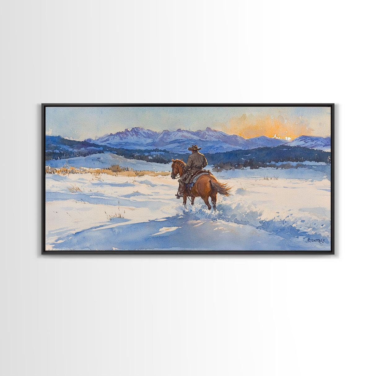 Cowboy In Golden Light Framed Canvas Print Tall Art Autumn Country Landscape Fall Decor Rustic Western Wall Art Farmhouse Decor Gift