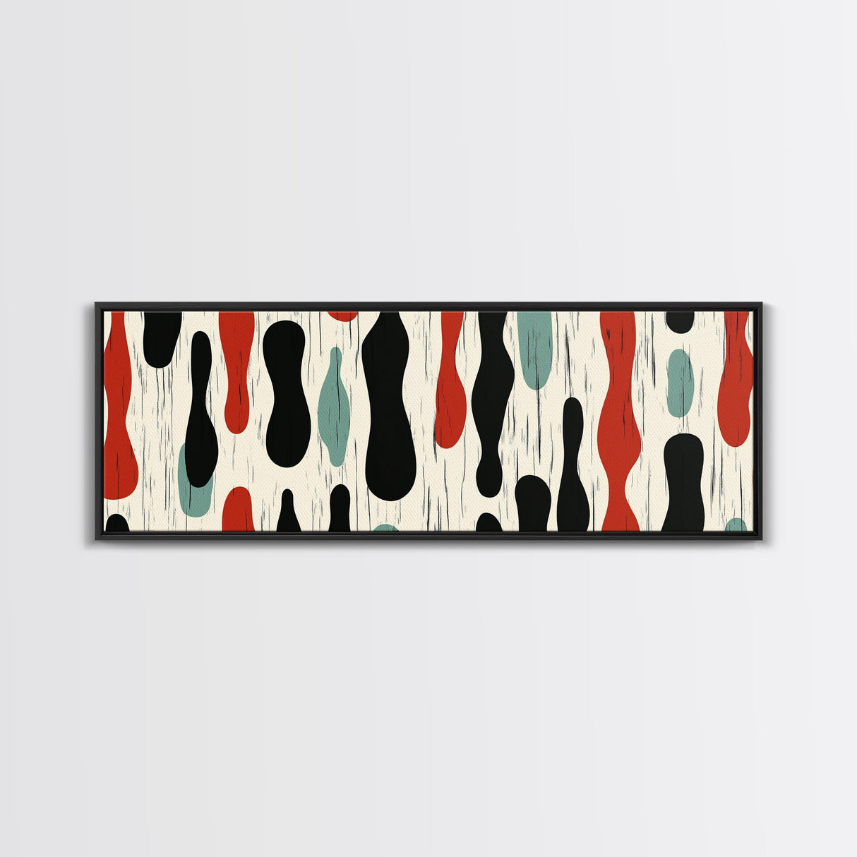 Mid Century Modern Wall Art Framed Canvas - Rain Drops - Panoramic Modern Wall Art Print - Above Bed or Above Sofa Wall Art, Modern Art