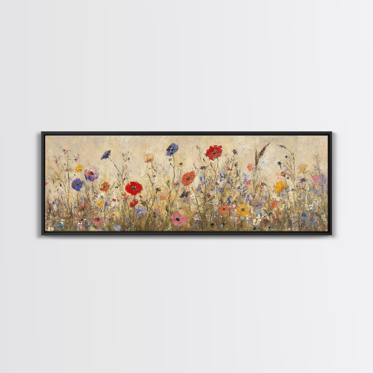 Field of Wildflowers, Spring Floral Decor, Oil Painting Canvas Print, Panoramic Art, Boho Floral Decor, Botanical Wall Art, Field of Flowers