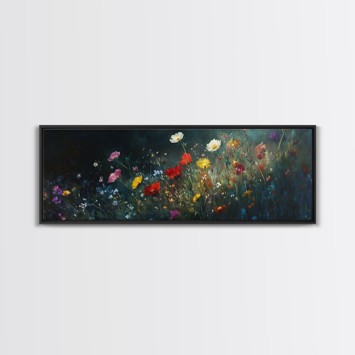 Wildflowers At Midnight Framed Canvas Print, Moody Decor, Boho Minimalist Wall Art, Modern Art, Floral or Botanical Wall Art
