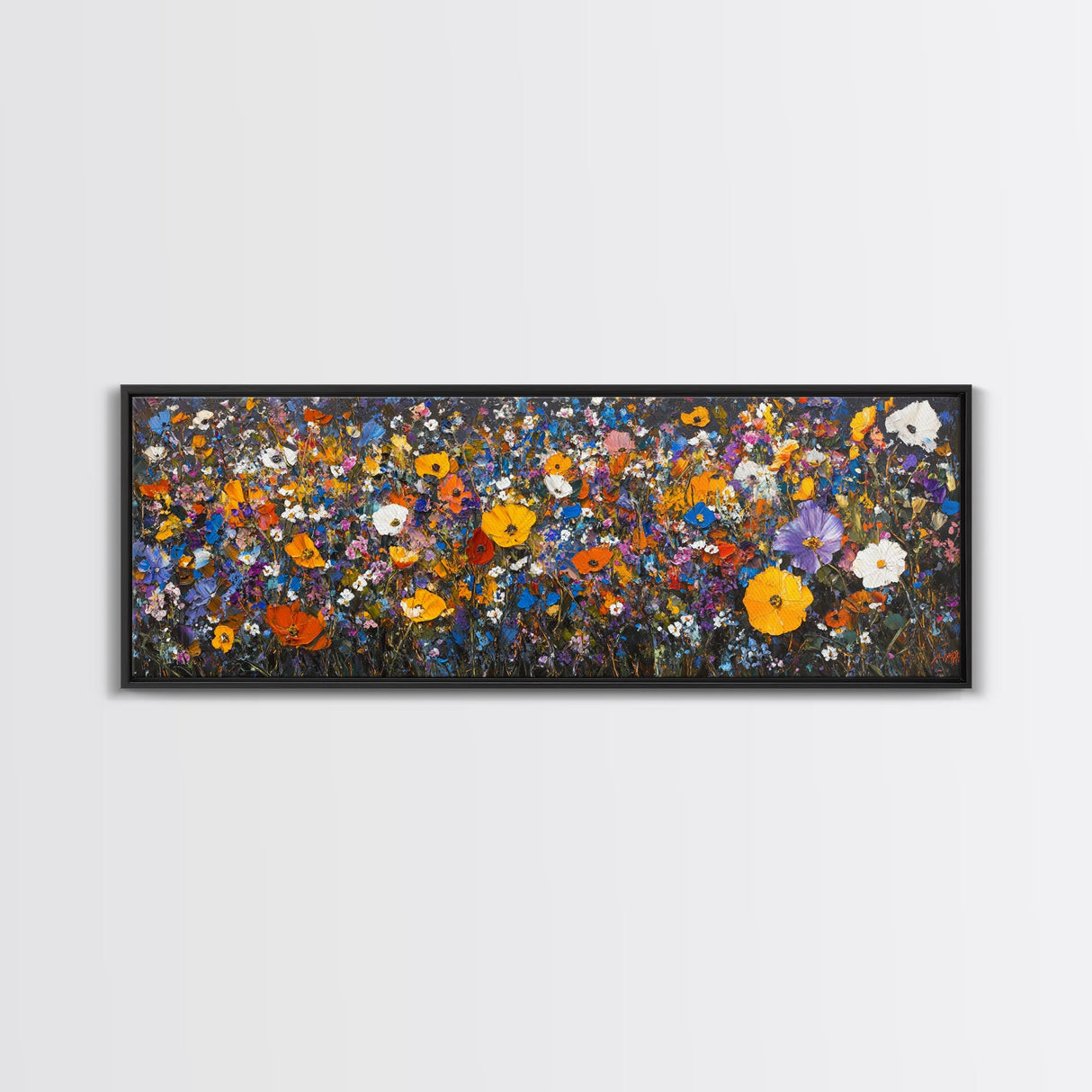 Field of Flowers - Floral Decor - Boho Farmhouse Wall Art Framed Canvas Print - Minimalist Decor - Cute Vibrant Wall Art