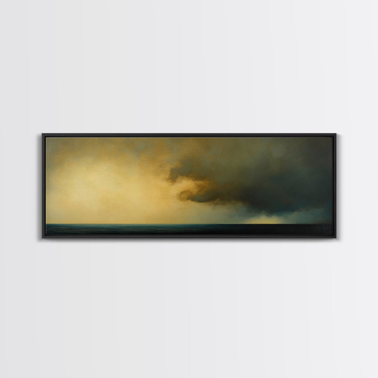 Storm On The Bay Framed Canvas Print, Dark and Moody Home Decor, Dark Art, Wood Framed Abstract Seascape Painting