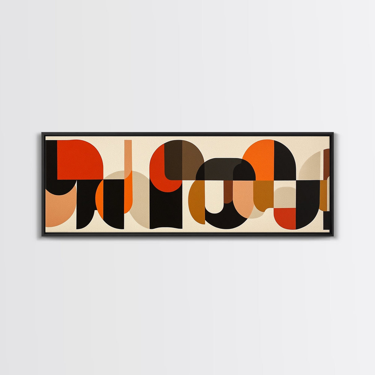 Mid-century Modern Wall Art, Framed Panoramic Art, Earth Tones, Subdued Artwork, Geometric Patterns, Above Couch or Sofa Art