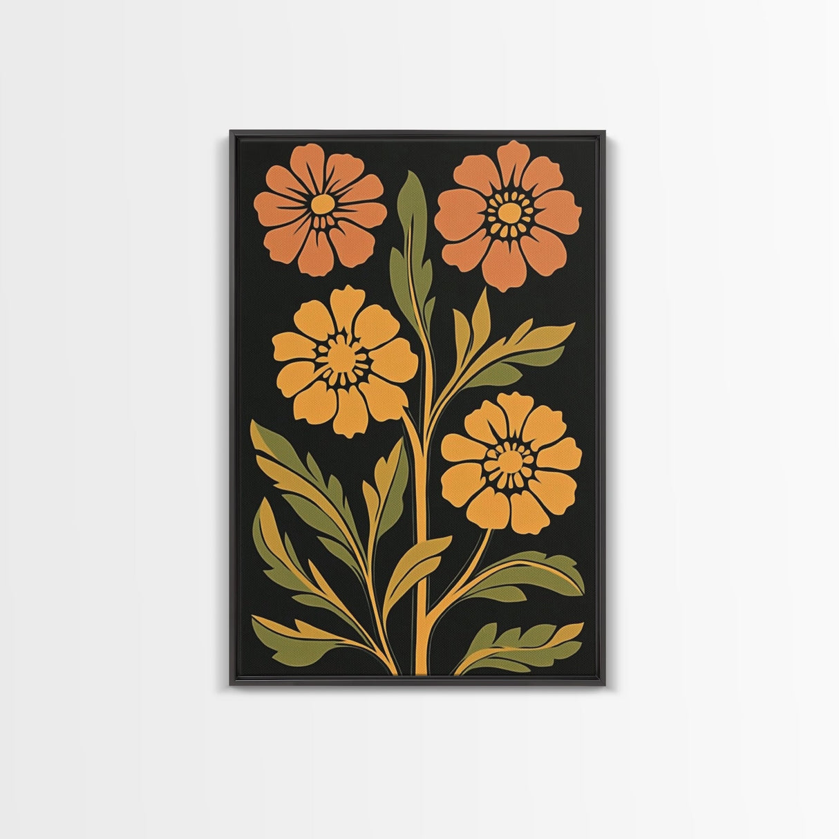 Abstract Geometric Flowers, Minimalist Botanical Floral Canvas Wall Art Print, Mid Century Modern Boho Decor, Neutral Subdued Flower Art