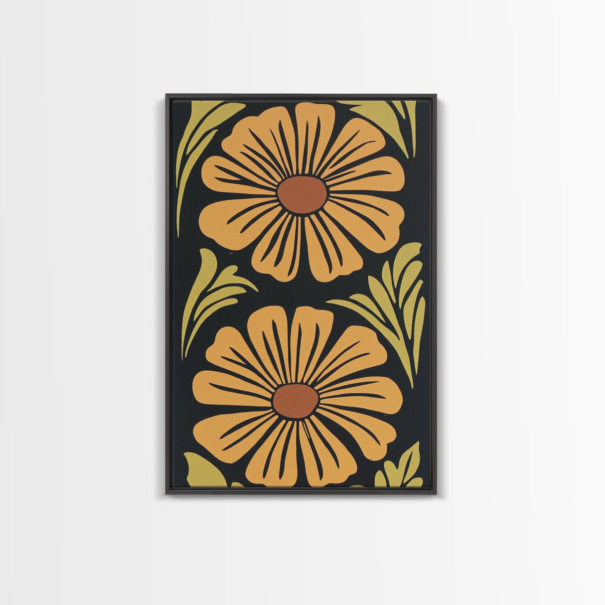 Mid-Century Modern Abstract Flowers, Framed Canvas Print, Style 1