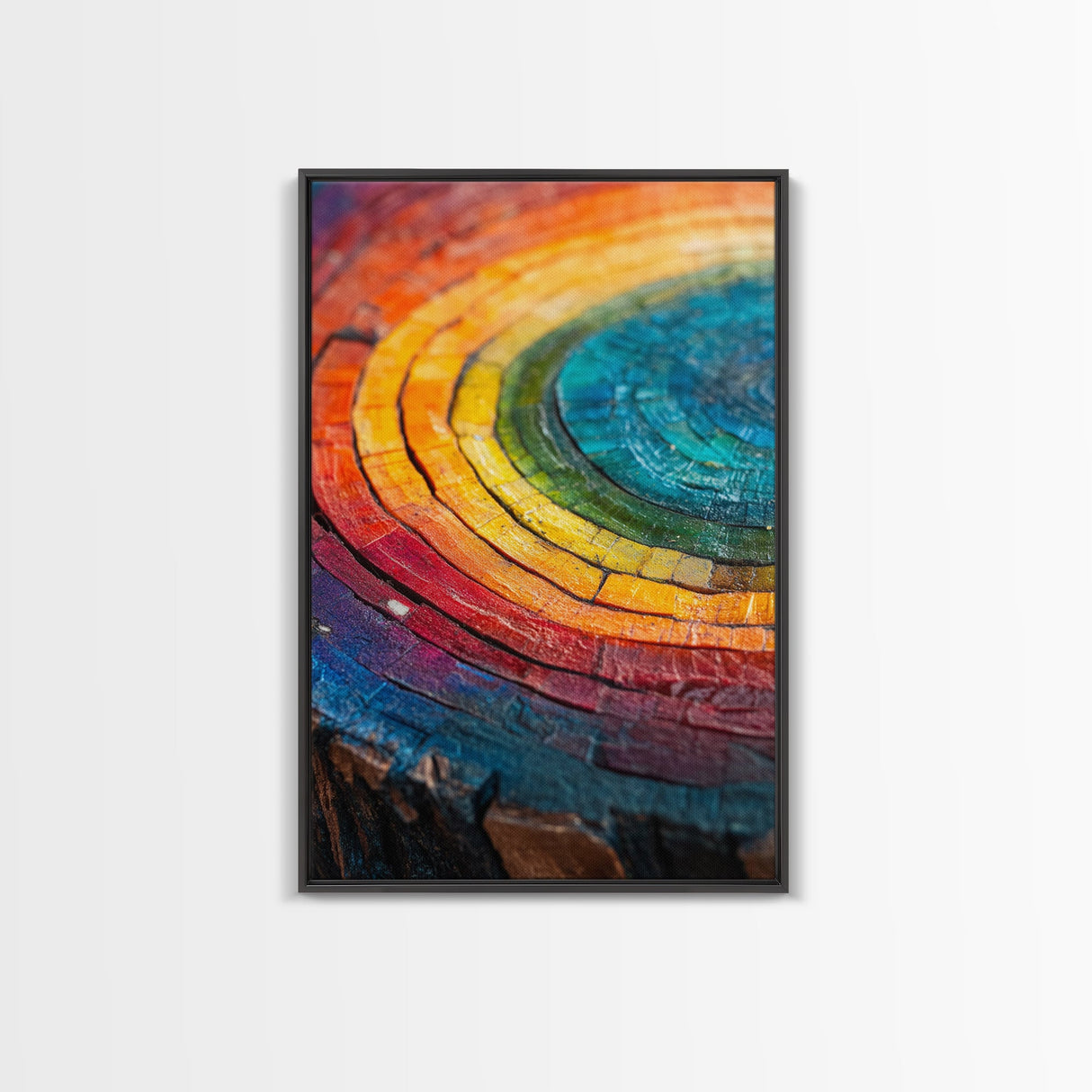 Rainbow Tree Rings, Retro Style Canvas Print, Colorful Rustic Wall Art For Living Room