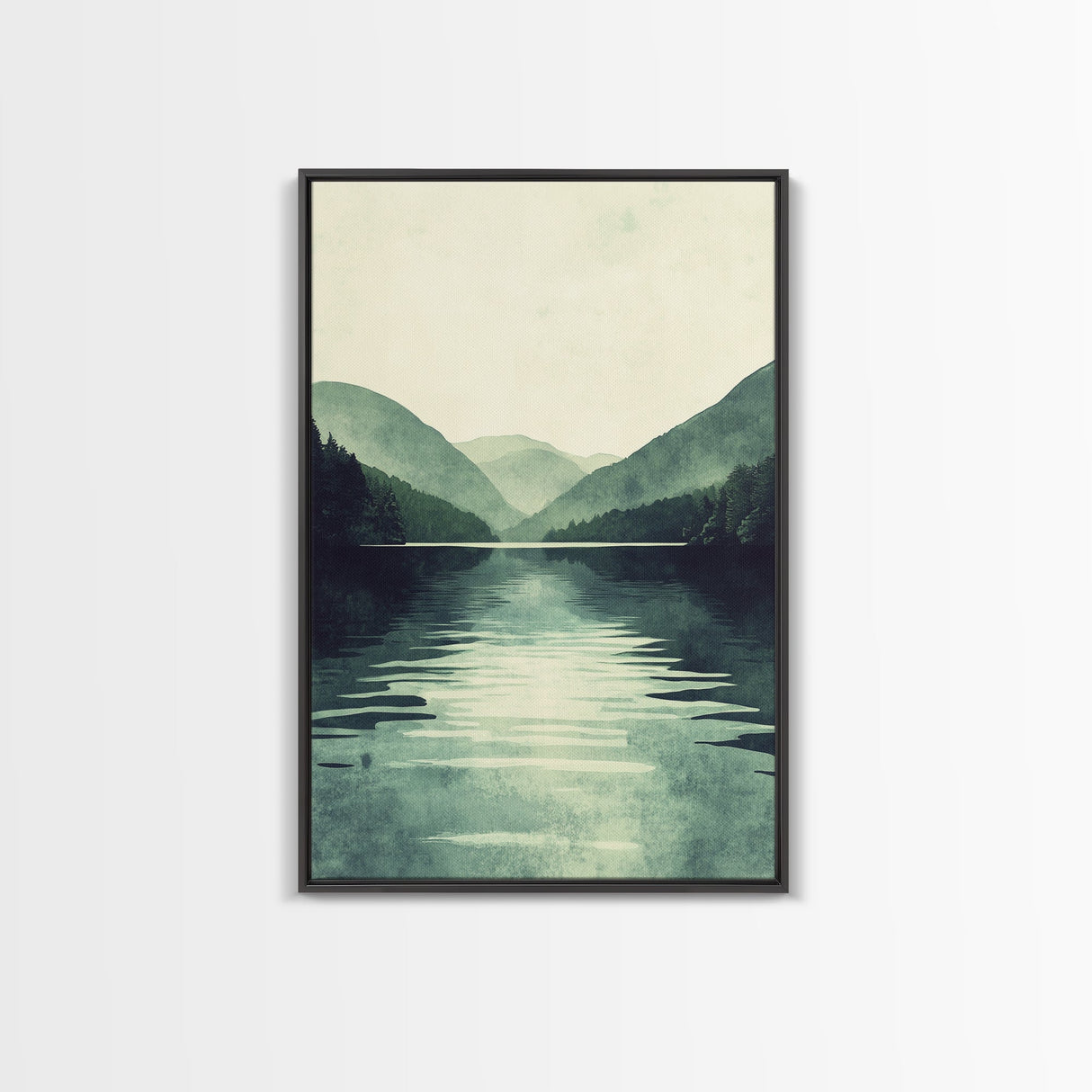 Emerald Green Landscape Painting Print, Wood Framed Canvas Art, Jade Green, Soothing Home Decor, Bed Room Wall Art