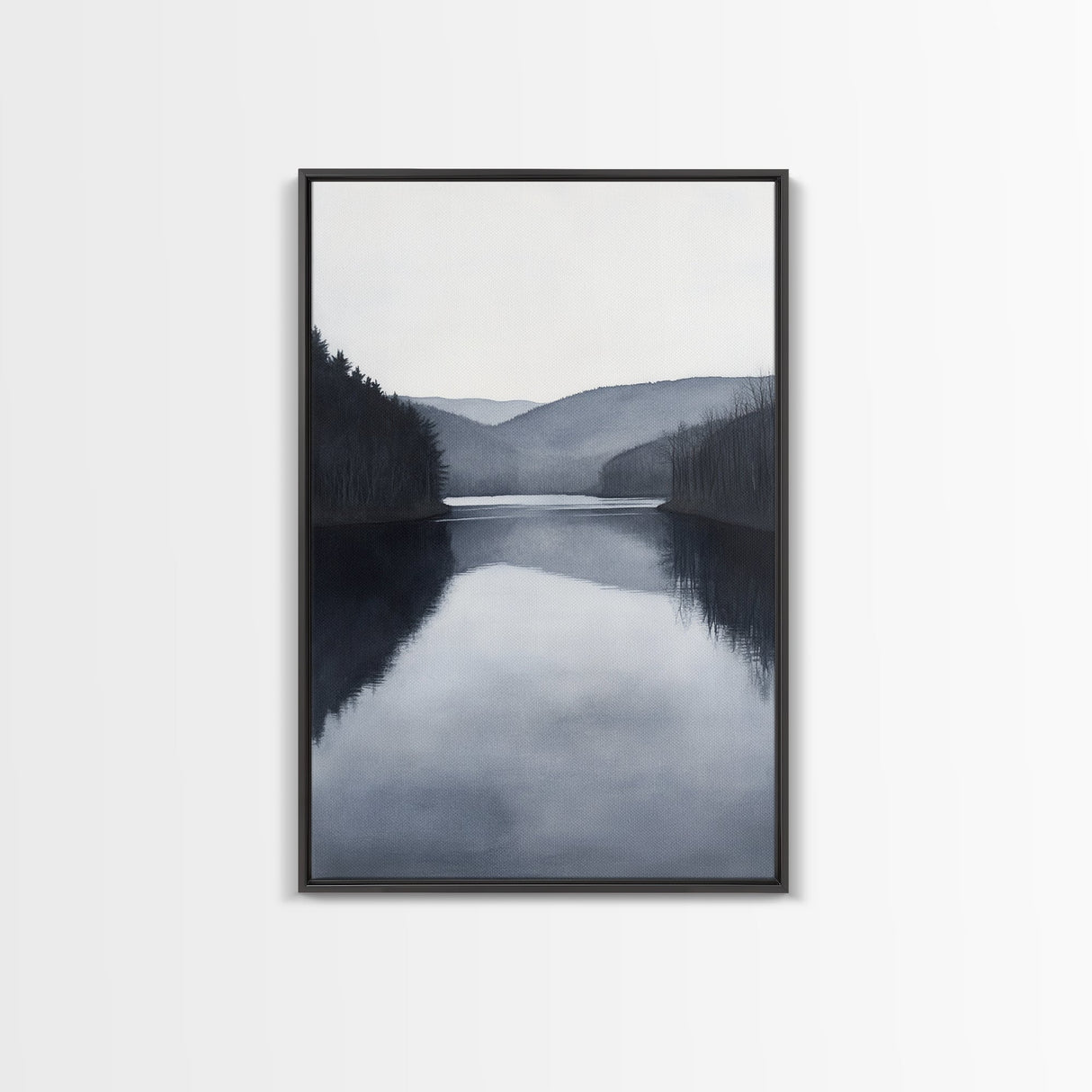 Moody Decor, Grey Scale Charcoal Sketch Print, Framed Canvas Print, Black and White Landscape Painting Print