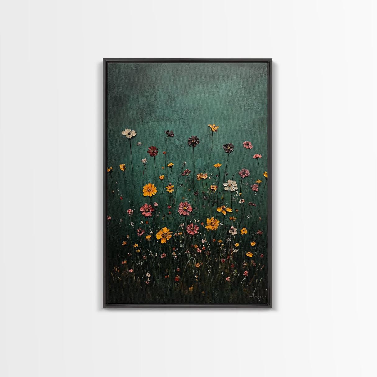 Wood Framed Wildflower Floral Print Minimalist Modern Boho Wall Art Bedroom Decor Botanical Floral Wild Flower Canvas Print