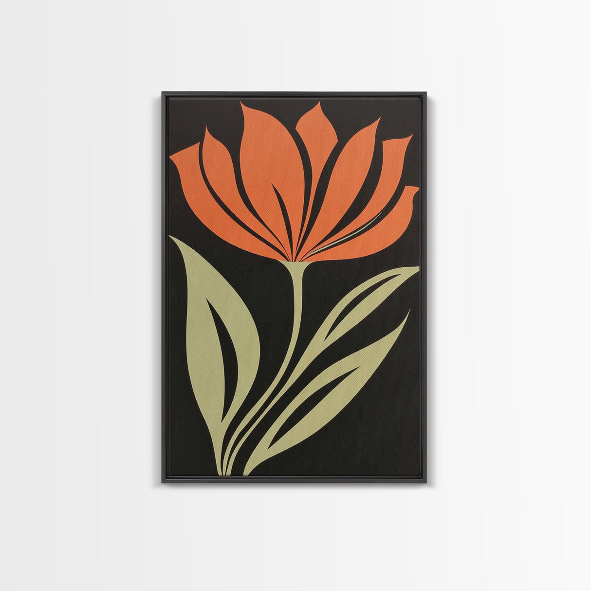 Wood Framed Canvas Print, Orange Wild Flower Botanical Print, Mid Century Modern Home Decor, Modern Farmhouse, Subdued Art