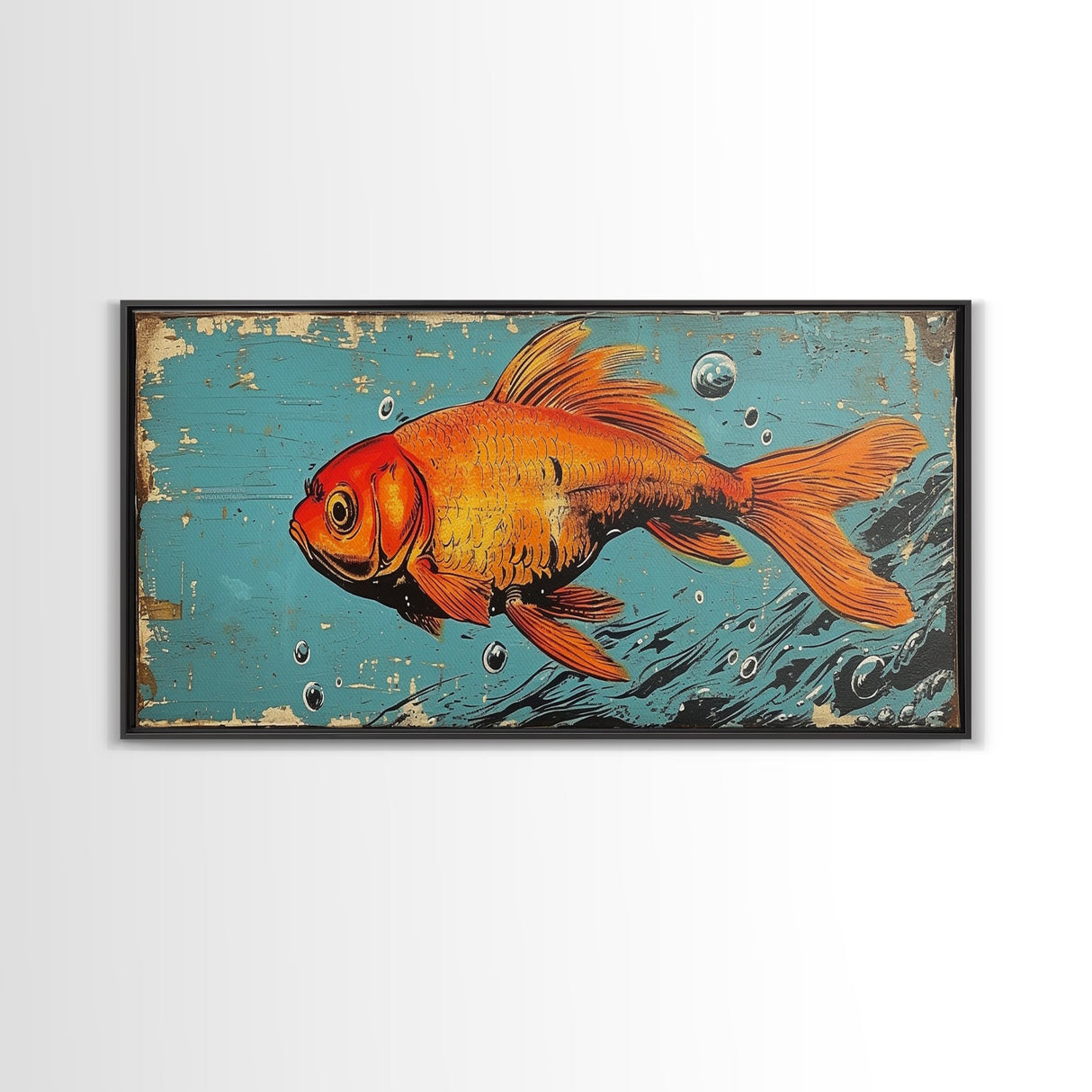 Retro 80s Style Painting of a Gold Fish, Framed Canvas Print, Home Decor Gift Artwork, Fish Painting, Fish Art