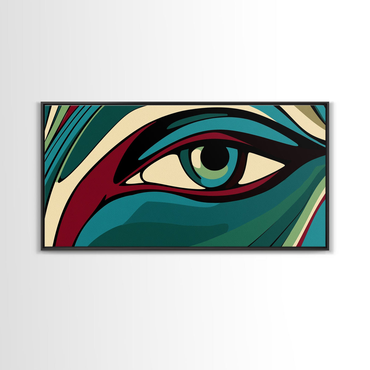 Abstract Painting of a Human Eye Framed Canvas Print, Retro Art Deco Style Art, Eclectic Decor, Kitsch Wall Art
