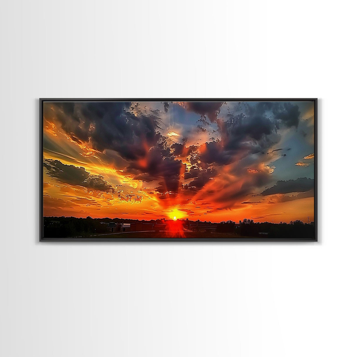 Small Town Life, Framed Canvas Print, Sunset Over A Small Town, Rustic Farmhouse Decor, Photography Style Wall Art