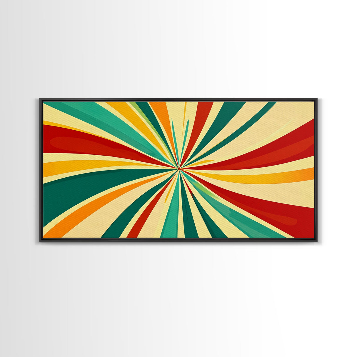 Large Colorful Abstract Print Painting With Yellow, Turquoise and Red Streaks, MCM Style Decor, 1950s Style Atomic Age Art